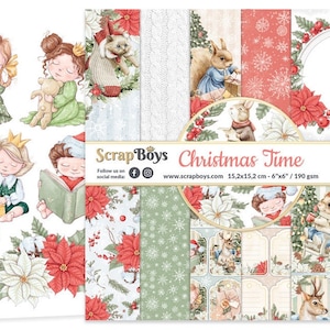 Christmas Time 6x6 Paper Pad - ScrapBoys Paper - 24 Double Sided Sheets + Extra Cut Outs for Scrapbook Planner Cardmaking