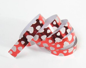 Darice Sparkle Tape RED Foil with Hearts Planner Valentine Love Tags Christmas Wedding Party 15mm x 3 yards