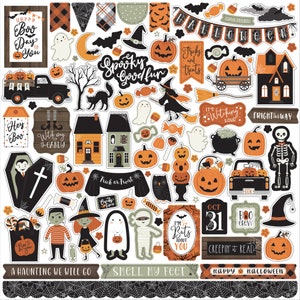 Spooky 12x12 Element Sticker Sheet - Echo Park Halloween Girls Boys Scrapbook Cardmaking