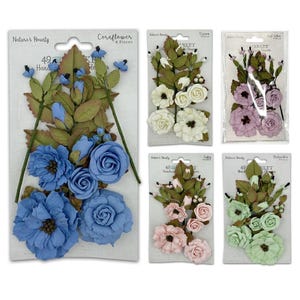 Nature's Bounty - Handmade Paper Flowers 8 pieces - 49 and Market Scrapbook Cards Wedding Options