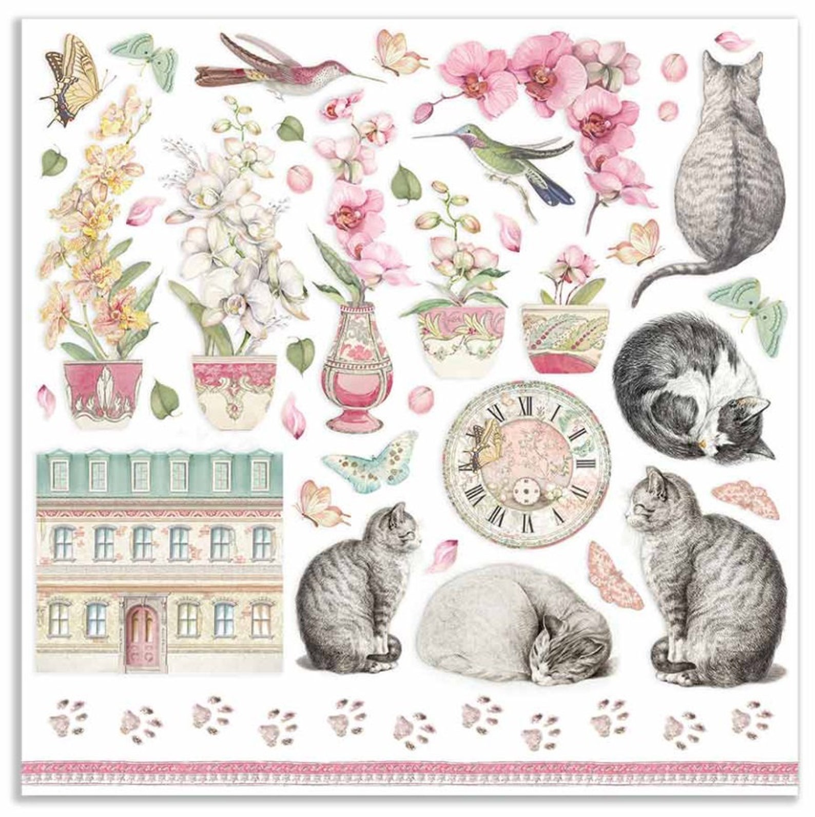 Stamperia Orchids and Cats 12x12 double sided paper Etsy
