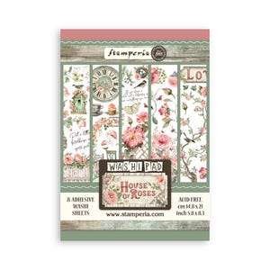 Stamperia - House Of Roses - Washi Pad A5 - 8 Adhesive Washi Sheets Mixed Media Scrapbook SBW18