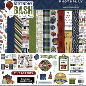 PhotoPlay Paper - Birthday Bash - 12x12 Collection Pack Scrapbook Kit Papers + Stickers Boy Guy Party