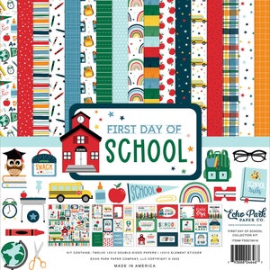 Echo Park - First Day Of School- 12x12 Collection Kit Home Family Scrapbook Planner Photo Collage Tags