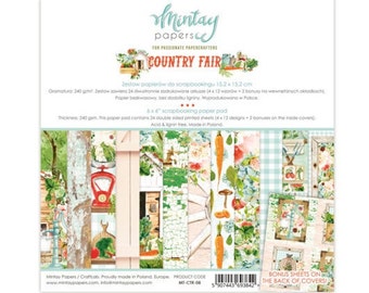 Country Fair – 6x6-Papierblock – Mintay-Papiere – 24 doppelseitige Blätter + Bonusmotive für Scrapbook-Kartenherstellung, gemischte Medien