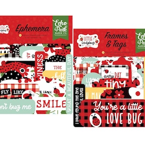 Echo Park - Little Ladybug (2 packs) Ephemera Die Cuts + Frames & Tags 66 pieces Garden Spring Scrapbook Cards Journal