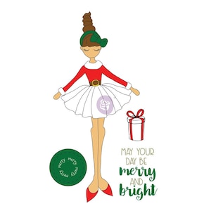Prima Julie Nutting "Merry" Doll Cling Stamps Christmas Holidays Planner Mixed Media Tags Scrapbook 912376