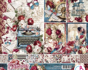 Ciao Bella - Boho Burgundy - Blocco di carta 12x12, 12 fogli fronte-retro, scrapbooking, tecniche miste CBPM099