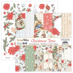Christmas Time 12x12 Paper Pad - ScrapBoys Paper - 12 Double Sided Sheets + Cut Outs Scrapbook  Planner Cardmaking