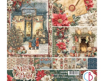 Ciao Bella - Merry & Bright - Blocco di carta 8x8, confezione da 12 pezzi, album di Natale, tecniche miste CBH098