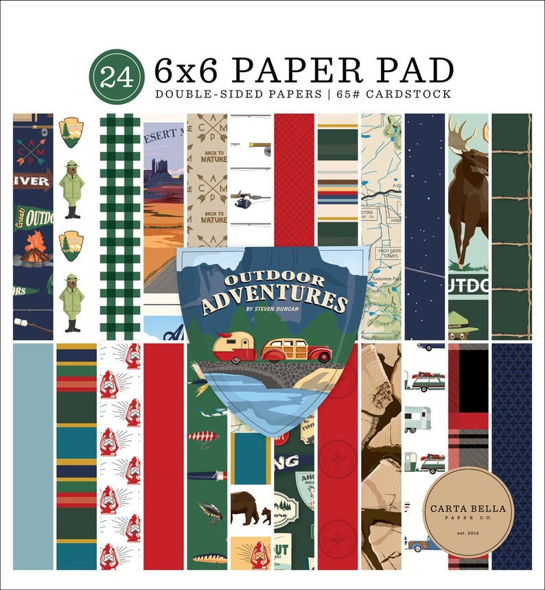 Carta Bella - Outdoor Adventures - 6x6 Paper Pad 24 Sheets Double Sided Scrapbook Mixed Media Camping image 1