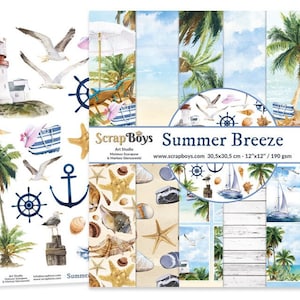 Summer Breeze 12x12 Paper Pad - ScrapBoys Paper - 12 Double Sided Sheets + Cut Outs Scrapbook Spring Planner Cardmaking