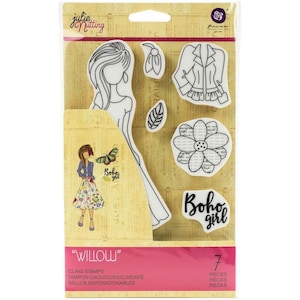 Julie Nutting Doll Stamp "Willow" Cling Rubber 7 pieces Mixed Media Planner Card Tags Prima Marketing 913069
