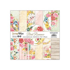 Bird Romance 6x6 Paper Pad - ScrapBoys Paper - 24 Double Sided Sheets + Extra Cut Outs for Scrapbook Planner Cardmaking