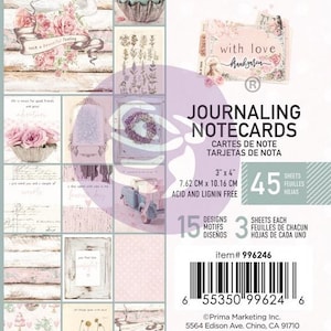 Prima Marketing - With Love 3x4 Journaling Notecards 45 sheets Mixed Media Journal Planner Tags Album 996246