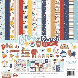 Echo Park - Baby On Board It&#39;s a BOY 12x12 Collection Kit Scrapbook Papers + Stickers