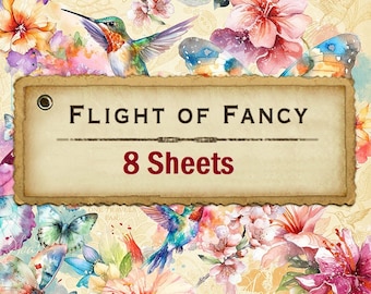 8 Sheets - Flight Of Fancy - Graphic 45 12x12 Paper Collection 8 Designs Mixed Media Scrapbook Art Journal