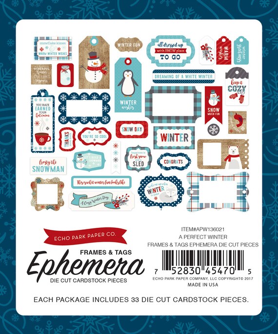Echo Park A PERFECT WINTER 33pc FRAMES /& TAGS Ephemera Die Cut Pieces APW136021