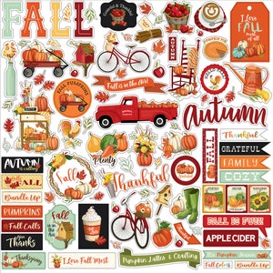 Folha de adesivos de elementos de outono 12x12 de boas-vindas - Carta Bella Home Family Fall Scrapbook Cardmaking
