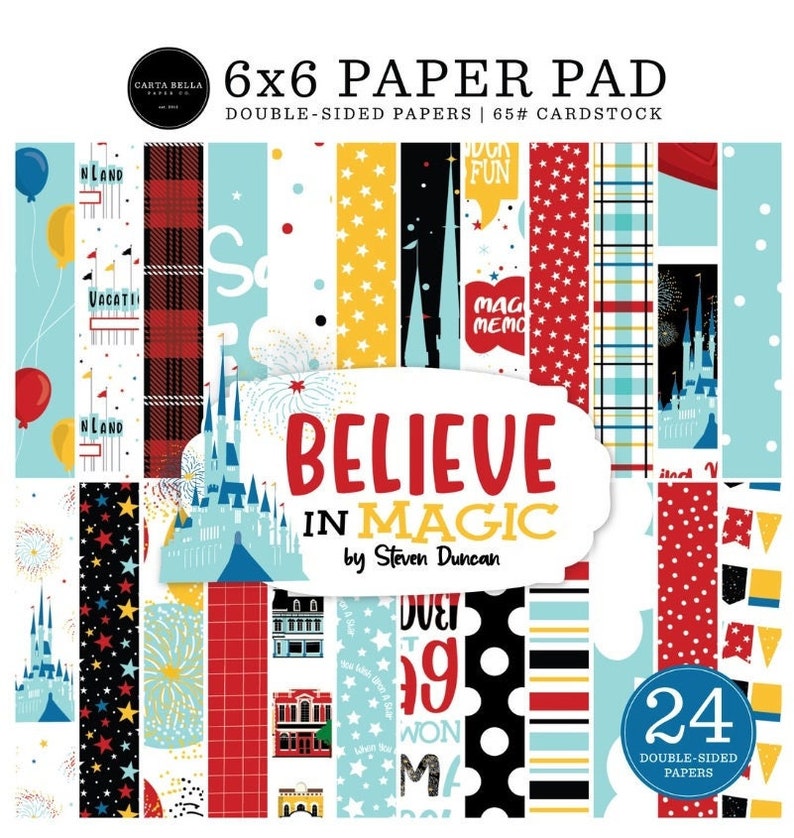 Carta Bella - Believe In Magic - 6x6 Paper Pad 24 Double-sided Sheets Disney Steven Duncan Scrapbook Planner image 1