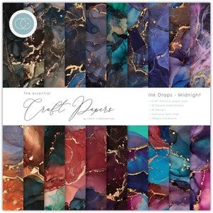 Ink Drops Midnight - 8x8 Paper Pad - Craft Consortium - Double sided 30 Sheets 20 Designs pad029e