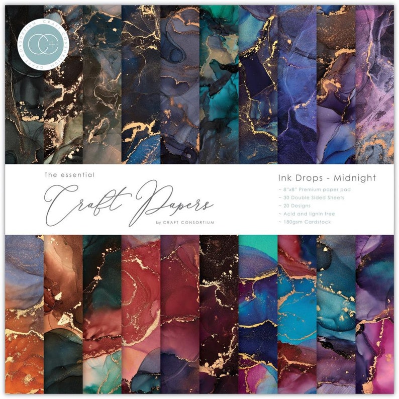 Ink Drops Midnight - 8x8 Paper Pad - Craft Consortium - Double Sided 30 ...