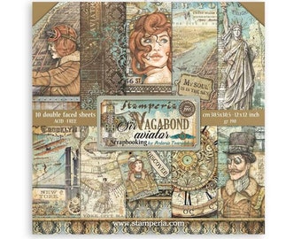 Stamperia - Sir Vagabond Aviator - 12x12 Paper Pad 10 Double Sided Sheets Mixed Media Scrapbook SBBL112