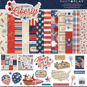 PhotoPlay Paper - With Liberty - 12x12 Collection Pack Scrapbook Kit Papers + Stickers July 4th