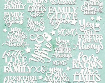 Mintay Chippies - Quotes - 12x12 Chipboard Sheet Embellishment CHIP2-D28 Love Family Faith
