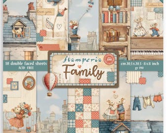 Stamperia - Familj - 8x8 Pappersblock 10/pk Hem Mus Kärlek Scrapbook Blandteknik SBBS137