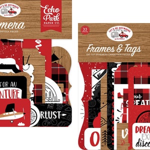 Echo Park - Let's Go Anywhere (2 packs) Ephemera Die Cuts + Frames & Tags 66 pieces Scrapbook Cards Mixed Media