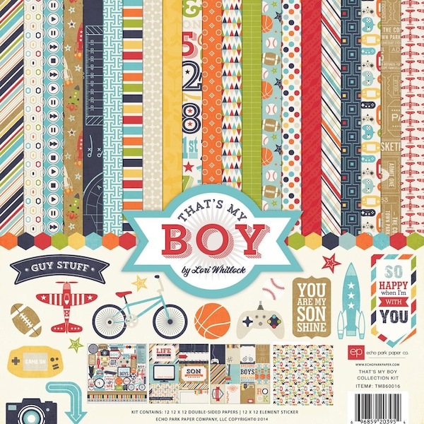 Echo Park - That's My Boy 12x12 Collection Kit Son Teen Gamer Sport Scrapbook Planner Photo Collage Tags