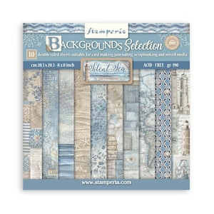 Stamperia - Silent Sea Background - 8x8 Paper Pad 10 Double Sided Sheets Cardstock Scrapbook Mixed Media SBBS126