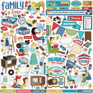 Family Night 12x12 Element Sticker Sheet - Carta Bella Game Retro Scrapbook Cardmaking