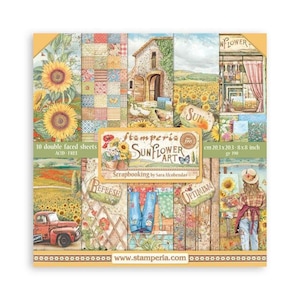 Stamperia - Sunflower Art - 8x8 Paper Pad 10 Double Sided Sheets Cardstock Scrapbook Mixed Media SBBS83