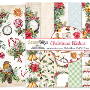 Christmas Wishes 6x6 Paper Pad - ScrapBoys Paper - 24 Double Sided Sheets + Extra Cut Outs for Scrapbook Planner Cardmaking