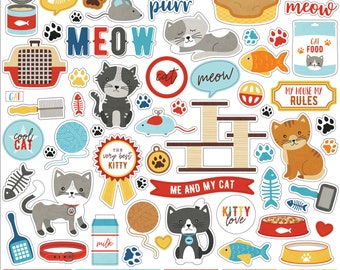 I Love My Cat - 12x12 Element Sticker Sheet - Echo Park Home Family Scrapbook Cardmaking