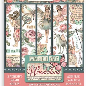 Stamperia - Wonderland - Washi Pad A5 - 8 Adhesive Washi Sheets Mixed Media Scrapbook SBW08