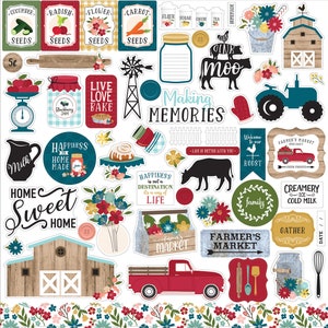 Farmer's Market 12x12 Element Sticker Sheet - Echo Park Family Home Farmhouse Scrapbook Cardmaking