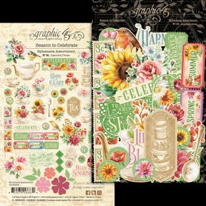 Graphic 45 - Season To Celebrate - 60 pieces Die Cut Ephemera Set Year Round Mixed Media Scrapbook Planner