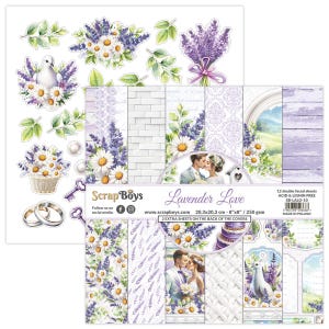 Lavender Love 8x8 Paper Pad - ScrapBoys Paper -  12 Double Sided Sheets + Cut Outs Scrapbook Journal Planner Cardmaking