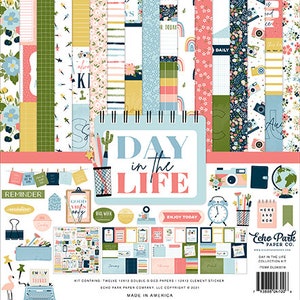 Echo Park - Day In The Life - 12x12 Collection Kit Home Family Monthly Scrapbook Planner Photo Collage Tags