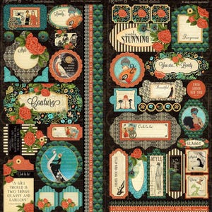 Graphic 45 - Couture - Cardstock Stickers Vintage Fashion Tags Planner Mixed Media