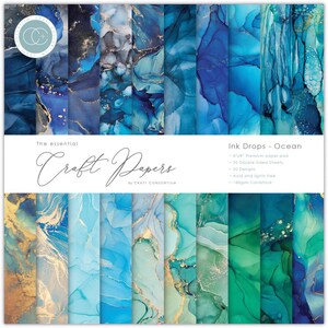 Ink Drops Ocean - 8x8 Paper Pad - Craft Consortium - Double sided 30 Sheets 20 Designs pad018e