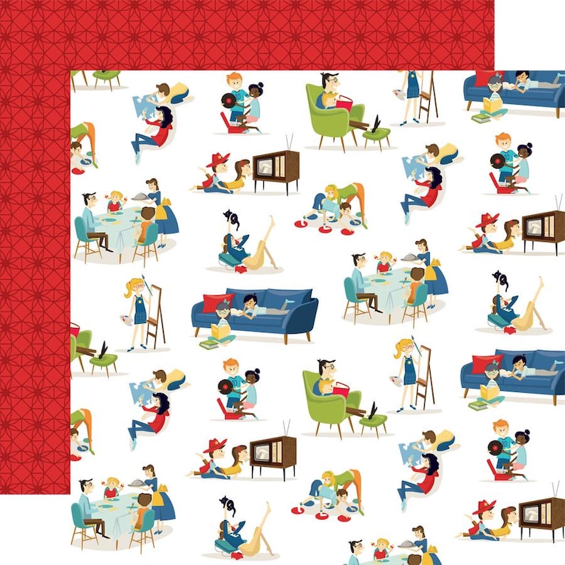 Carta Bella - Family Night 12x12 Collection Kit Scrapbook Papers + Stickers Family Game Retro Steven Duncan image 3