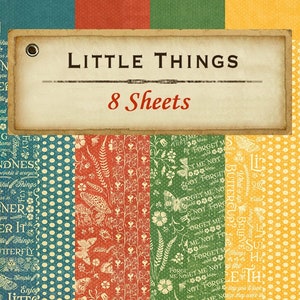 8 Sheets - Graphic 45 - Little Things - 12x12 Patterns Solids Paper Set Family Home Mixed Media Planner Scrapbook