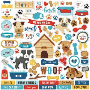 I Love My Dog - 12x12 Element Sticker Sheet - Echo Park Puppy Home Family Scrapbook Cardmaking