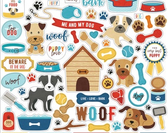 I Love My Dog - 12x12 Element Sticker Sheet - Echo Park Puppy Home Family Scrapbook Cardmaking