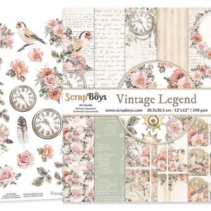 Vintage Legend 12x12 Paper Pad - ScrapBoys Paper - 12 Double Sided Sheets + Cut Outs Scrapbook  Planner Cardmaking