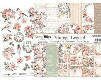 Vintage Legend 12x12 Paper Pad - ScrapBoys Paper - 12 Double Sided Sheets + Cut Outs Scrapbook  Planner Cardmaking